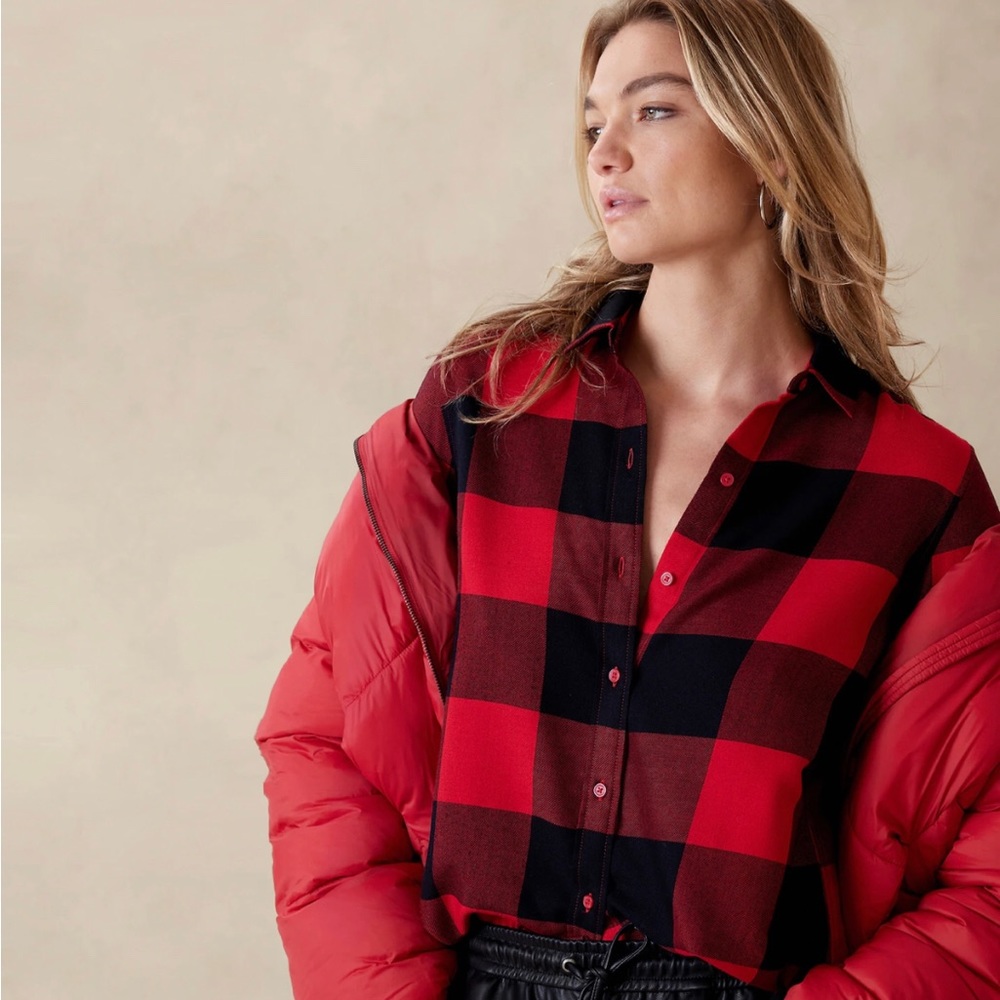 Banana Republic Factory Red Boyfriend Flannel M